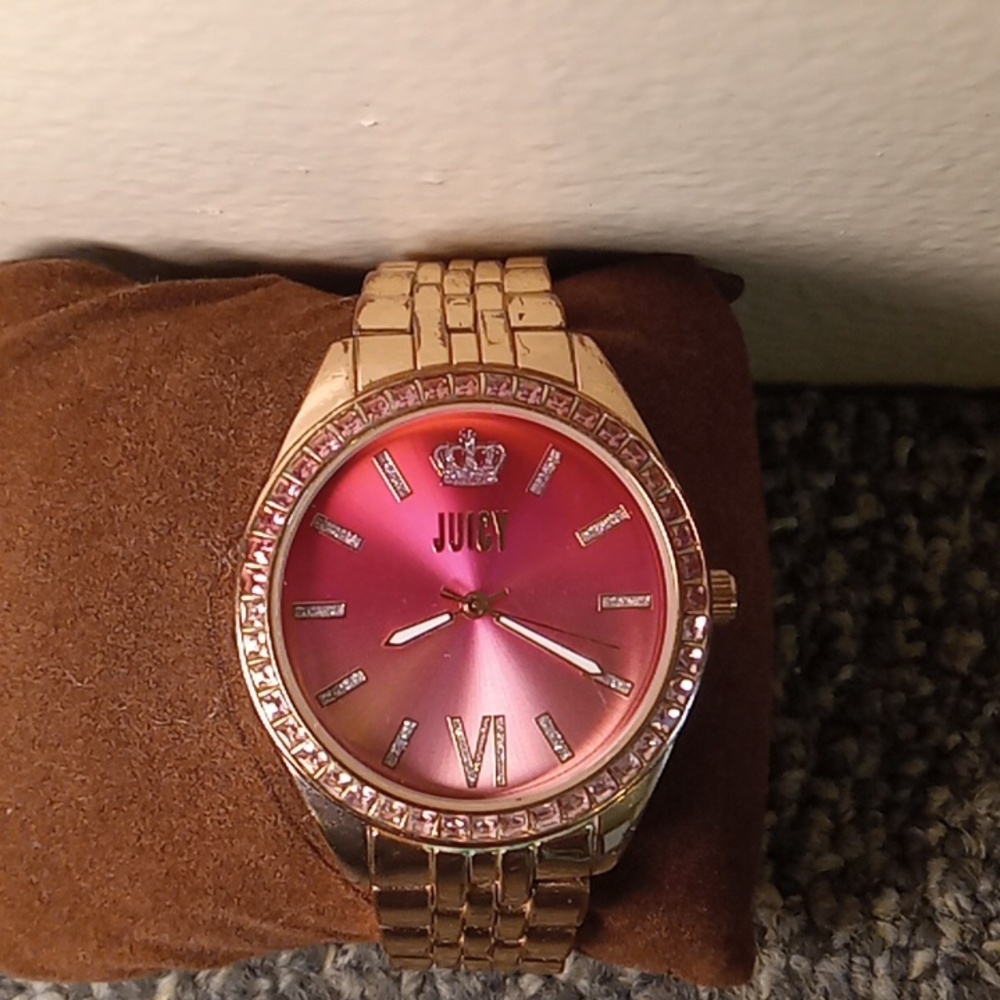 Juicy Couture rose gold rhinestone watch pink dial women's watch